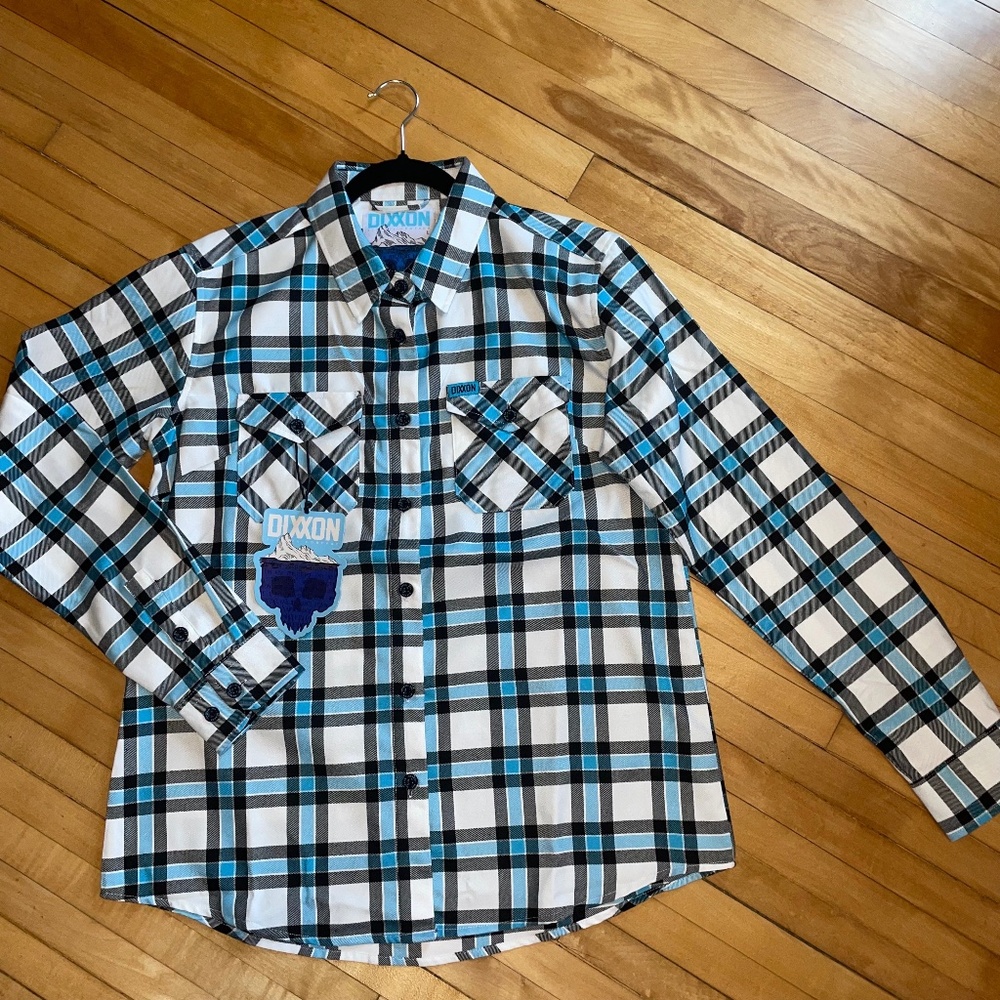 DIXXON NWT ICEBURG Flannel Women's Limited Edition White Baby Blue Black…
